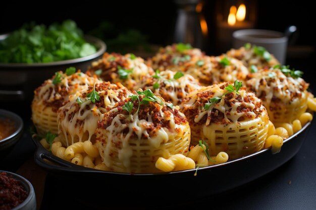 Photo boulettes de viande remplies de macaroni et de fromage