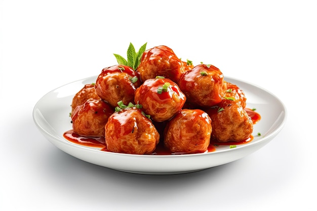 Boulettes de viande à la sauce tomate aux herbes isolé sur fond blanc Ai générative