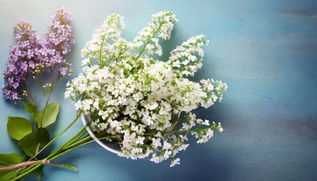 Photo bouquet d'alysum sucré vue du haut sur le fond du printemps