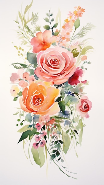 Bouquet d'aquarelle contemporain sur fond blanc