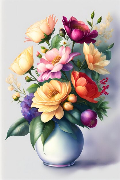Un bouquet d'aquarelle exquis capturant l'élégance des fleurs botaniques en fleurs