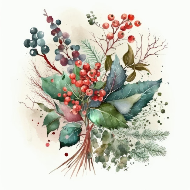 Bouquet aquarelle de Noël Illustration AI GenerativexA