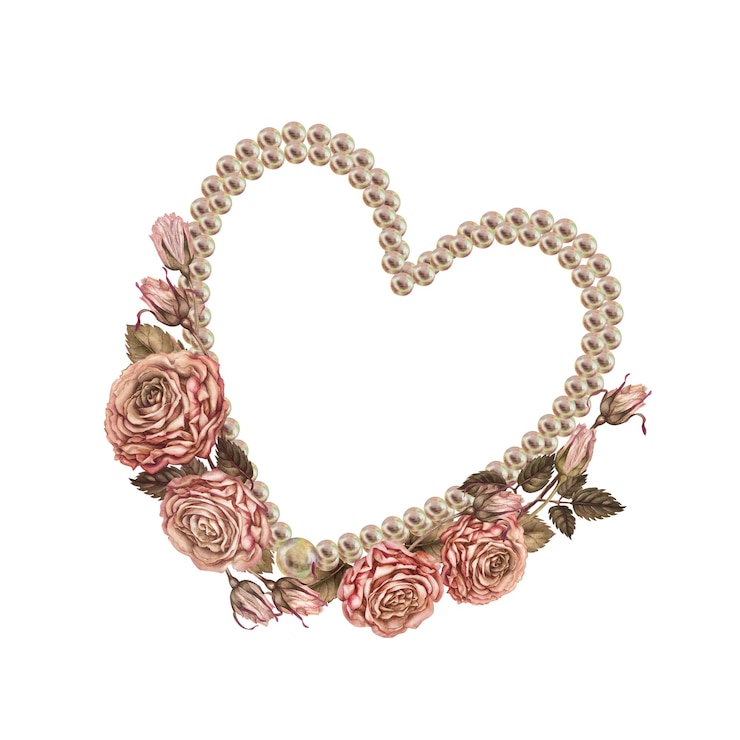 Photo bouquet d'aquarelle de rose de café avec un cœur de perle en mousse de mocha rose palette clipart botanique