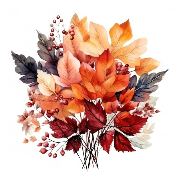 Bouquet d'automne coloré aquarelle isolé