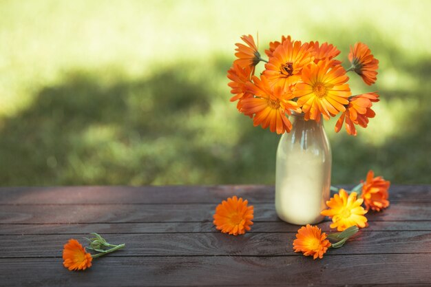 Bouquet d'automne orange de fleurs de souci. Jour de Thanksgiving, mabon, concept de vacances d'halloween.