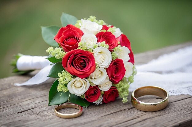 bouquet et bagues de mariage pour les jeunes mariés