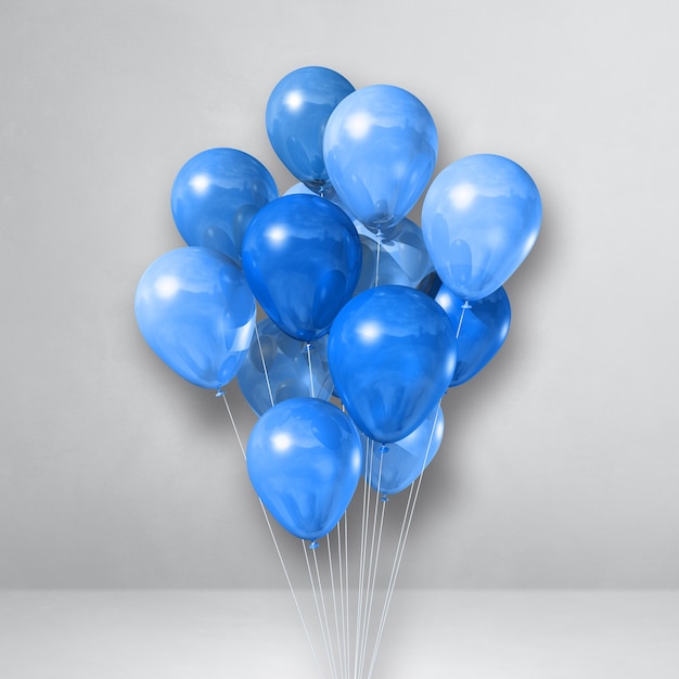 Bouquet de ballons bleus sur un fond de mur blanc. Rendu d'illustration 3D