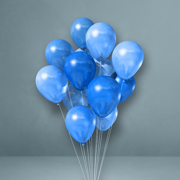 Bouquet de ballons bleus sur fond de mur gris. rendu d'illustration 3D