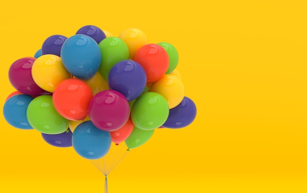 Un bouquet de ballons colorés sur fond jaune