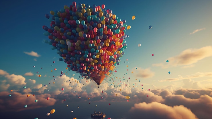 Photo un bouquet de ballons flottant dans le ciel