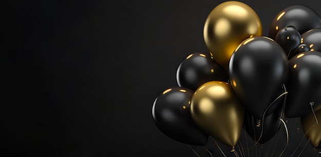 Bouquet de ballons noirs et dorés sur fond sombre Décoration de fête AI générative