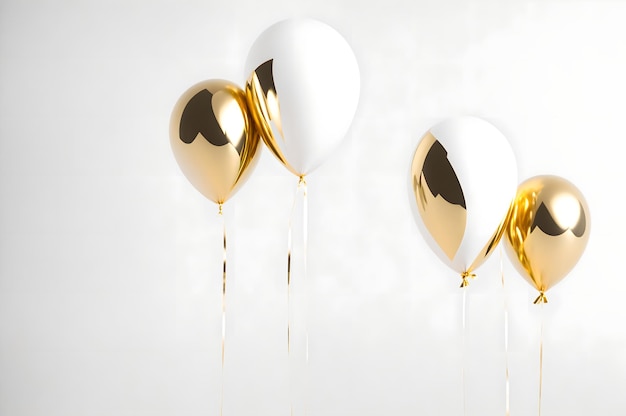 Un Bouquet De Ballons D'or Avec Des Ballons Blancs Et Or Sur Fond
