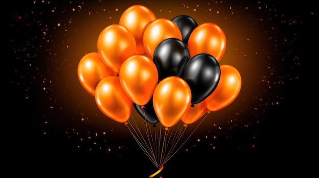 Un bouquet de ballons orange et noirs avec le numéro 1 dessus.