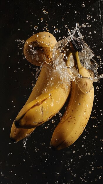 un bouquet de bananes avec de l'eau éclaboussée dans l'air