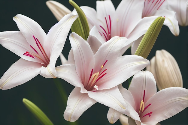 Bouquet de belles fleurs de lys blanc sur fond sombre