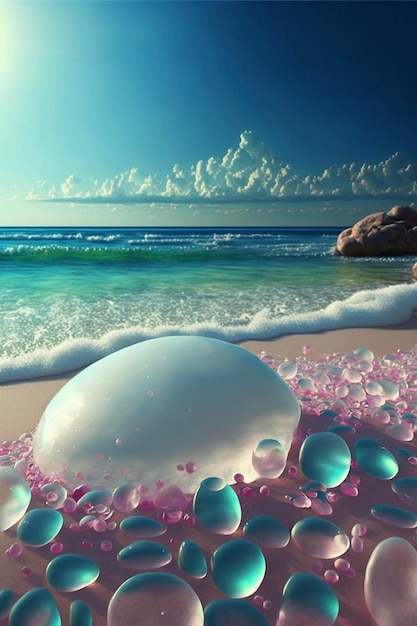 Bouquet de bulles assis au sommet d'une ai générative de plage de sable