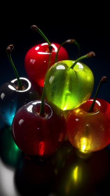 Un bouquet de cerises sur un fond noir