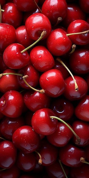 Un bouquet de cerises avec le mot " dessus