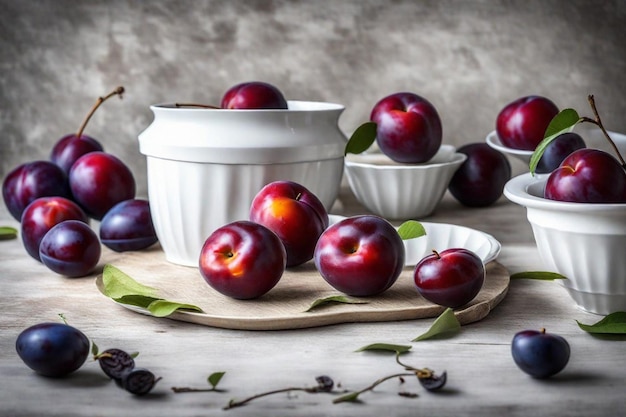 un bouquet de cerises sont sur une table avec un bol de cerises