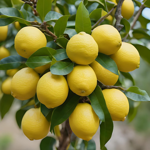 un bouquet de citrons qui sont sur un arbre
