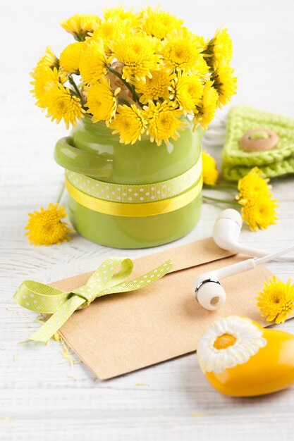 Bouquet, coeur jaune