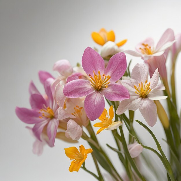 Bouquet de crocus sur un fond gris Fleurs de printemps