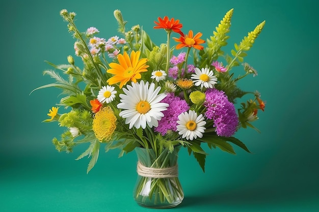 Bouquet d'été de fleurs sauvages sur un fond vert sauver la terre