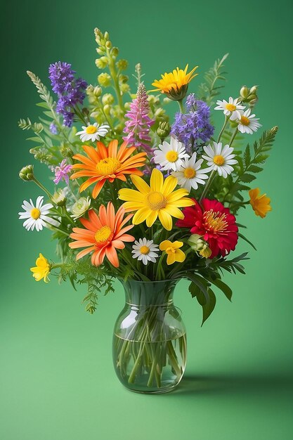 Bouquet d'été de fleurs sauvages sur un fond vert sauver la terre