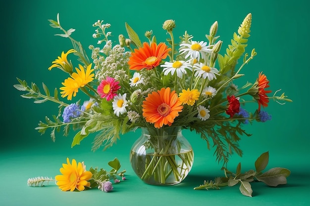 Bouquet d'été de fleurs sauvages sur un fond vert sauver la terre