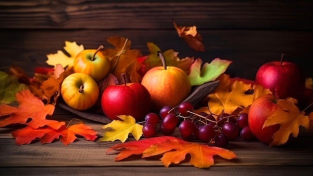 Un bouquet de feuilles d'automne sur une table en bois