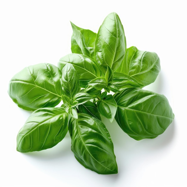 Bouquet de feuilles de basilic sucré isolées sur un fond blanc