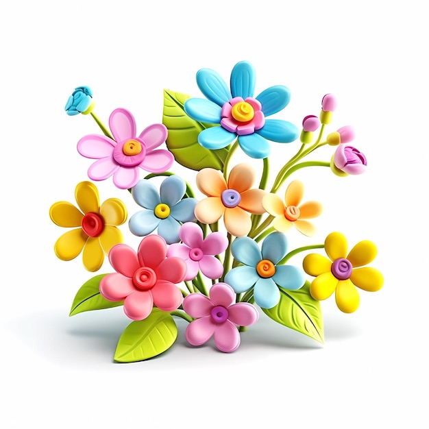 bouquet de fleurs 3d coloré sur fond blanc