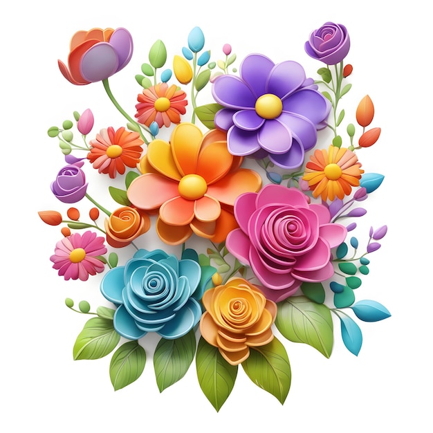 Bouquet de fleurs 3D sur un fond blanc