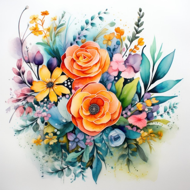 Bouquet de fleurs aquarelle Illustration AI GenerativexA