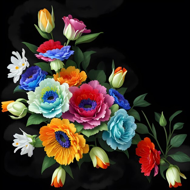 Bouquet de fleurs aux couleurs de l'arc-en-ciel