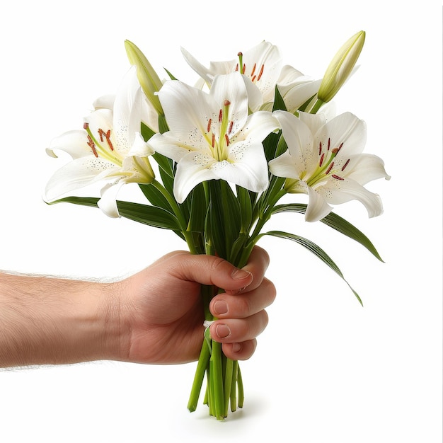 Un bouquet de fleurs blanches dans la main