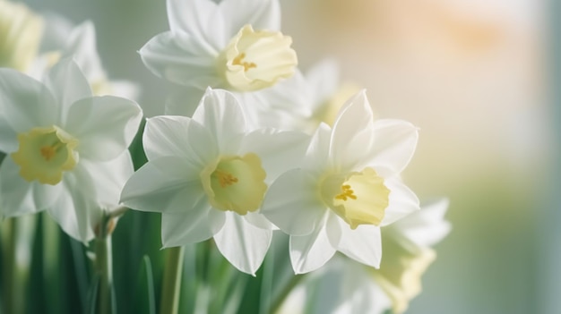 un bouquet de fleurs blanches et jaunes dans un vase