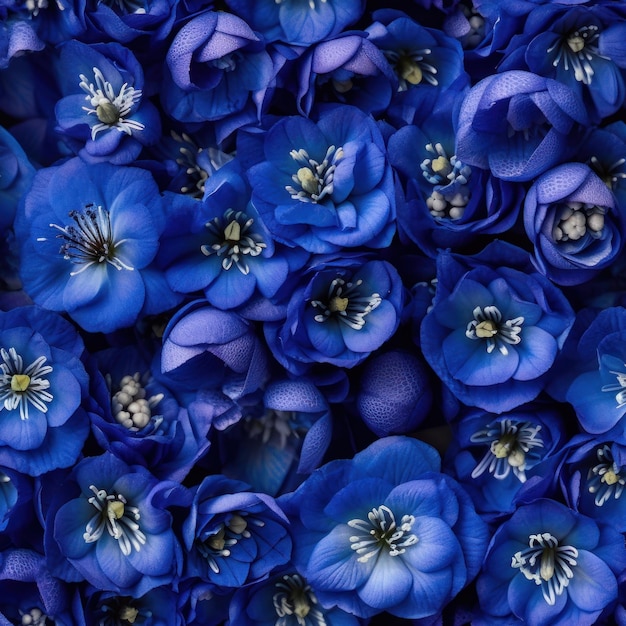 Un bouquet de fleurs bleues avec le mot amour dessus