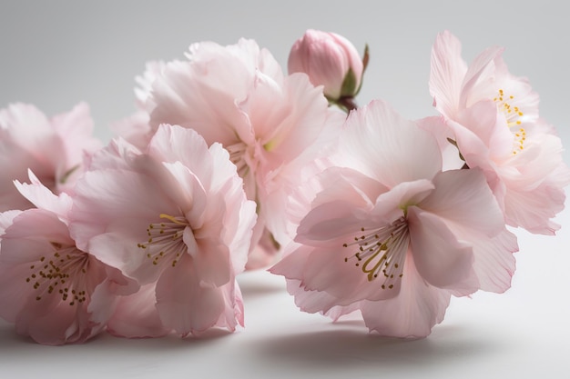 Un bouquet de fleurs de cerisier roses sur fond blanc