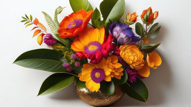 Bouquet de fleurs colorées dans un vase sur fond blanc