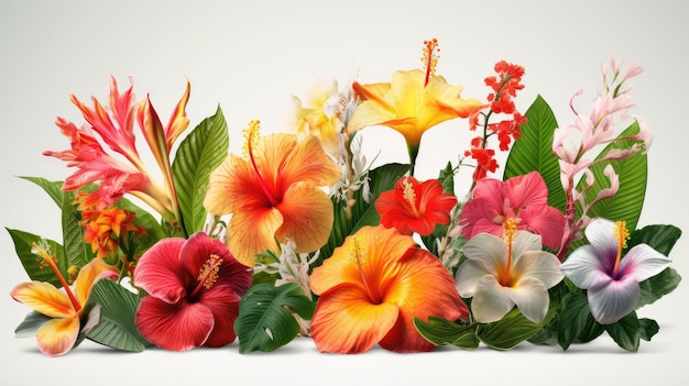 Un bouquet de fleurs colorées sur fond blanc