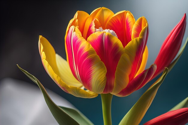 Bouquet de fleurs colorées sur un fond de couleur solide en gros plan