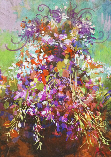 bouquet de fleurs colorées en pot, peinture numérique