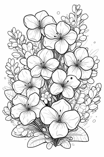 Un bouquet de fleurs coloriages générative ai