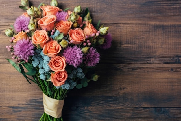 bouquet de fleurs coréen avec bureau en bois AI généré