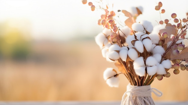 un bouquet de fleurs de coton blanc avec un arrière-plan flou