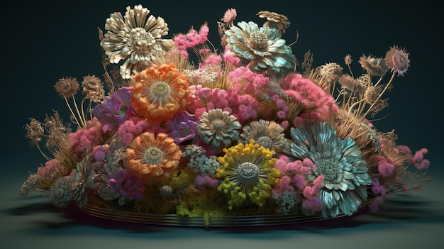 Un bouquet de fleurs dans une pièce sombre