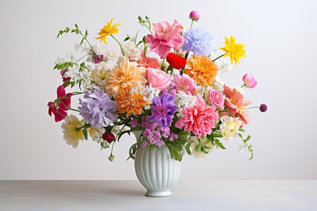 un bouquet de fleurs dans un vase avec un coeur sur le fond.