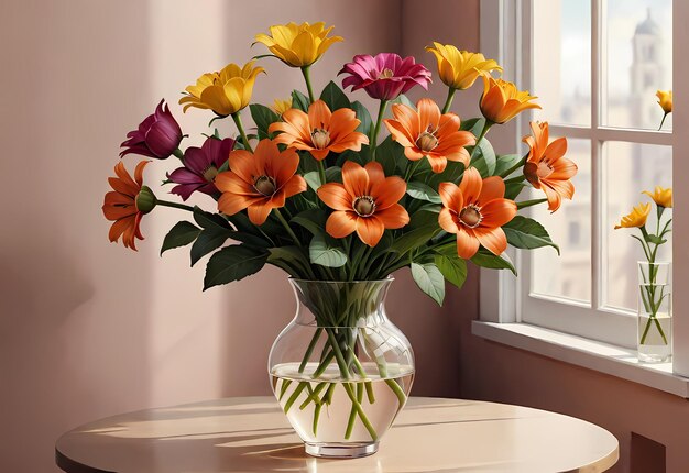 Bouquet de fleurs dans un vase sur la table dans la pièce