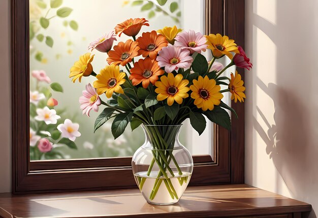 Bouquet de fleurs dans un vase sur la table dans la pièce